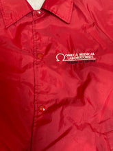 Vintage 80s red USA Omega Medical Laboratories workers raincoat waterproof nylon jacket windbreaker